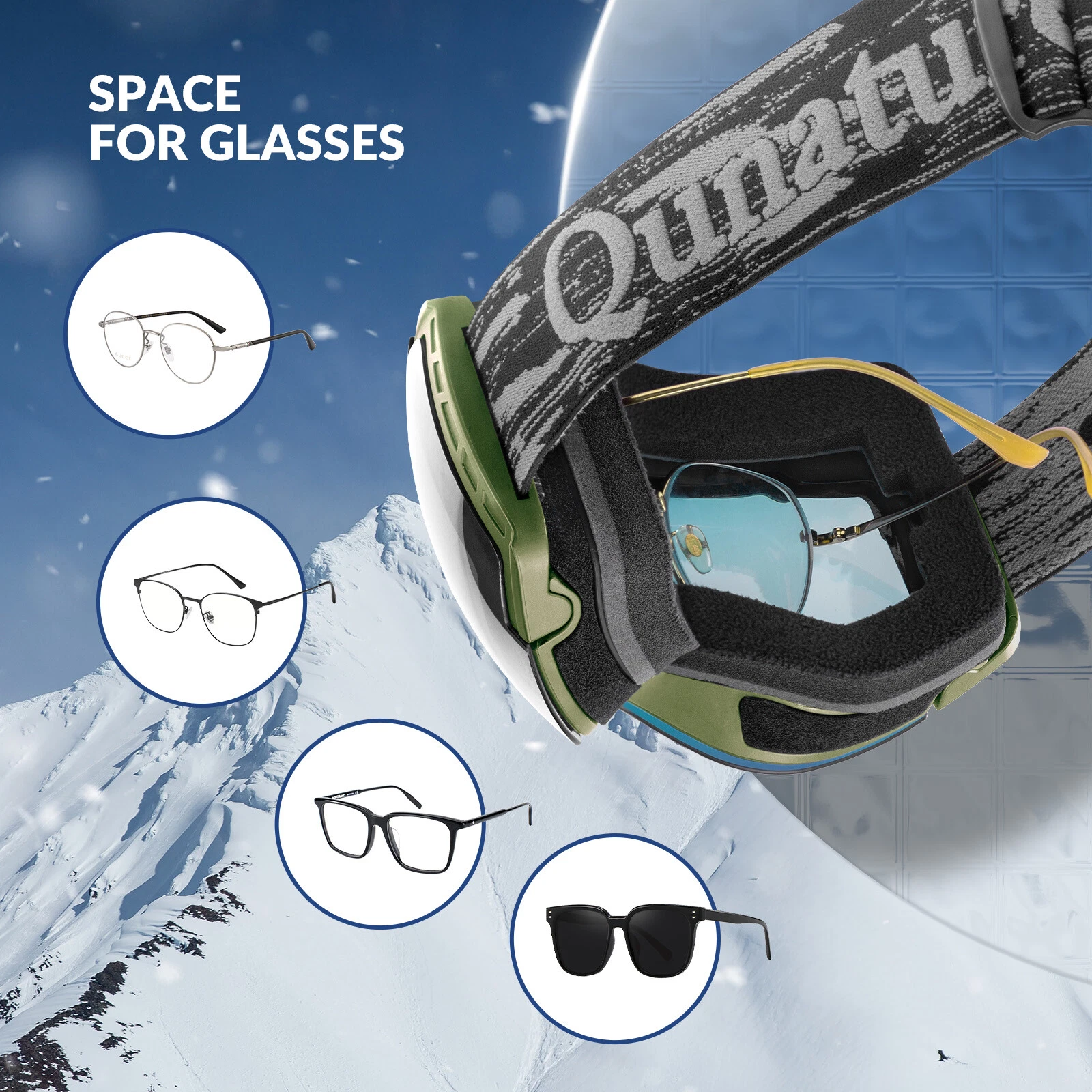 Ochelari de schi și snowboard Qunature, cu protecție anti-ceață și UV400, pentru adulti, negru [5]