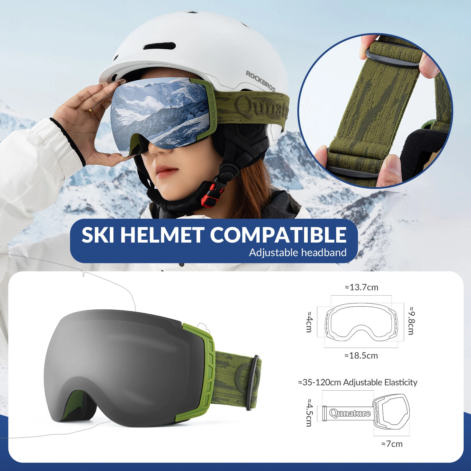 Ochelari de schi și snowboard Qunature, cu protecție anti-ceață și UV400, pentru adulti, negru [4]