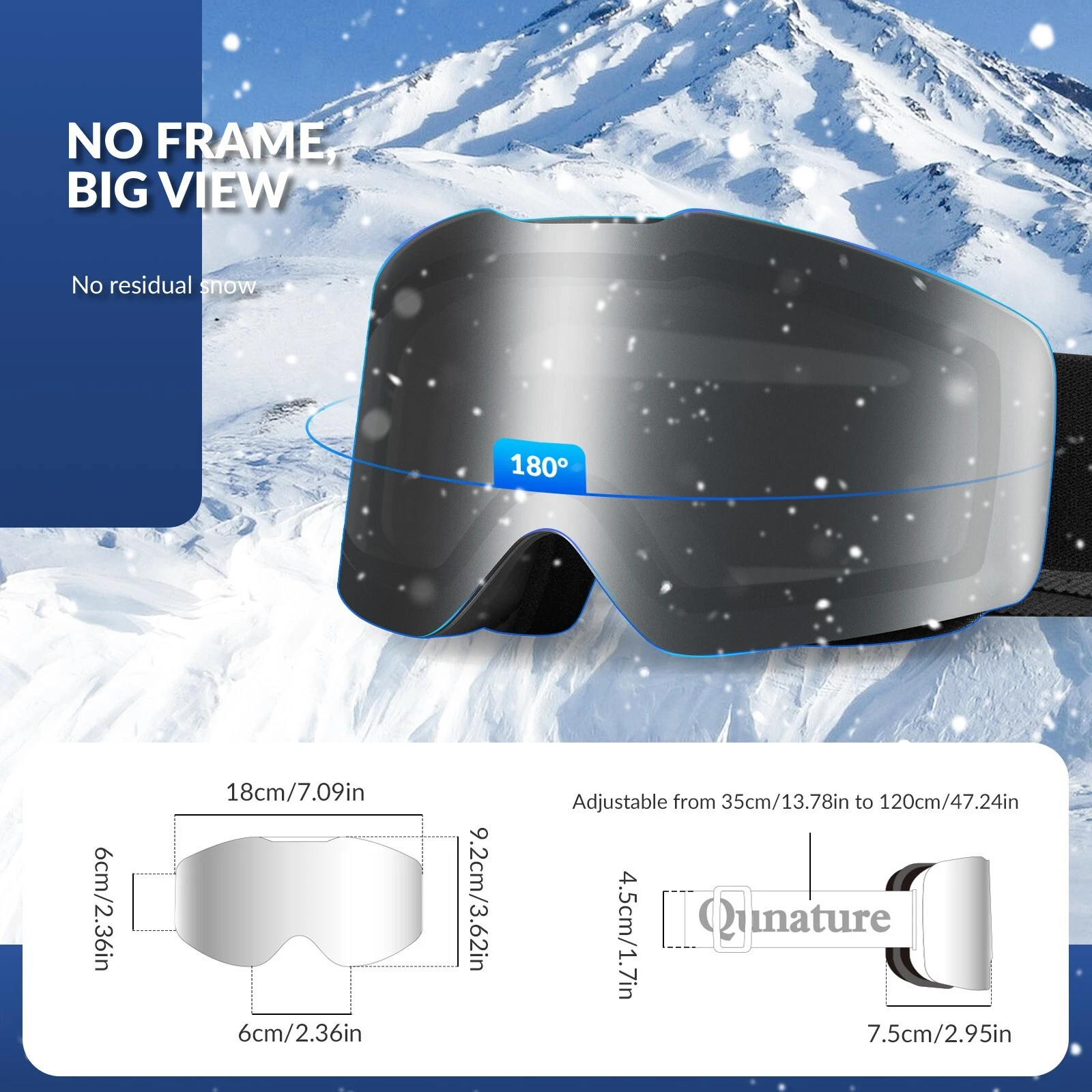 Ochelari de schi și snowboard Qunature, cu protecție UV400, anti-ceață, fără ramă, unisex, negru [3]