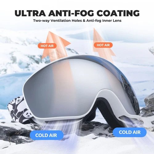 Ochelari de schi și snowboard Qunature pentru copii, cu protecție anti-ceață alb-panda [4]