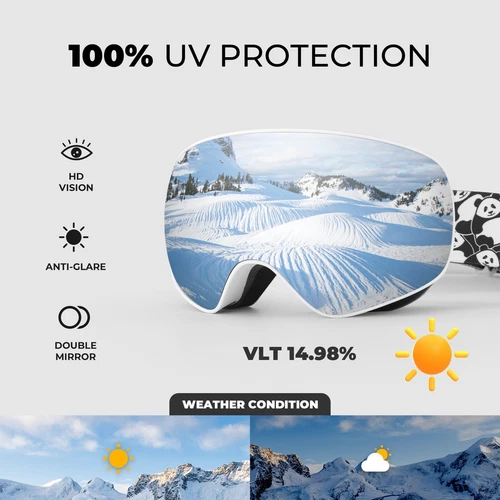 Ochelari de schi și snowboard Qunature pentru copii, cu protecție anti-ceață alb-panda [3]