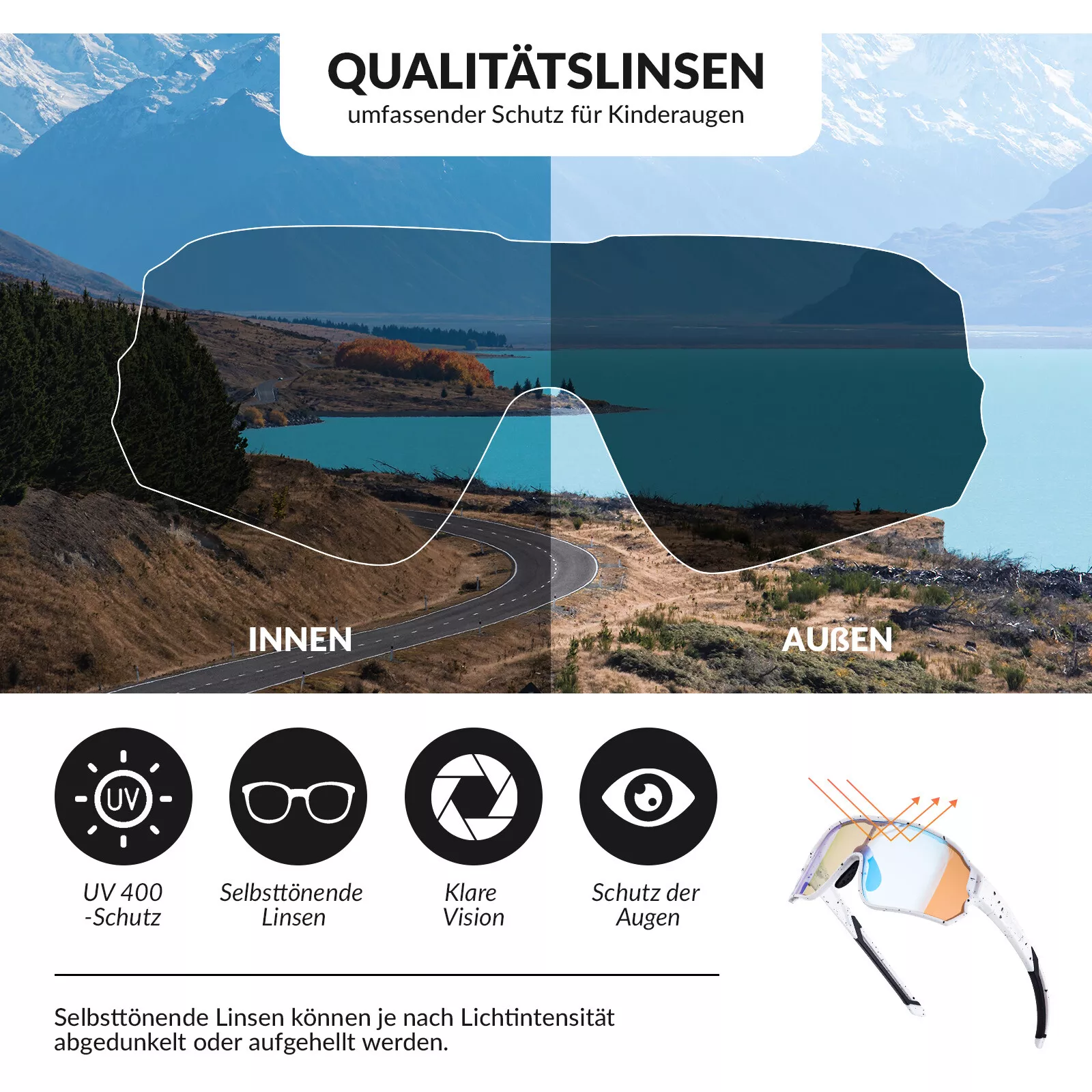 Ochelari sport pentru copii albastru gradient SP314, Rockbros, polarizati/fotocromatici , protectie UV400, albastru, 8-14 ani [3]