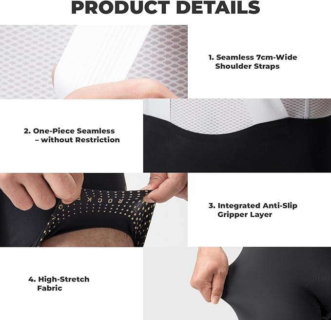 Pantaloni scurți de ciclism ROCKBROS cu bretele, căptușiți, pentru bărbați, respirabili, cu uscare rapidă, pentru ciclism de șosea și MTB, marime L [3]