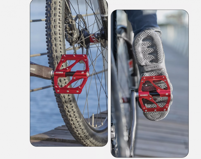Pedale de bicicletă ROCKBROS roșii, platformă din aluminiu, 9/16'' [4]