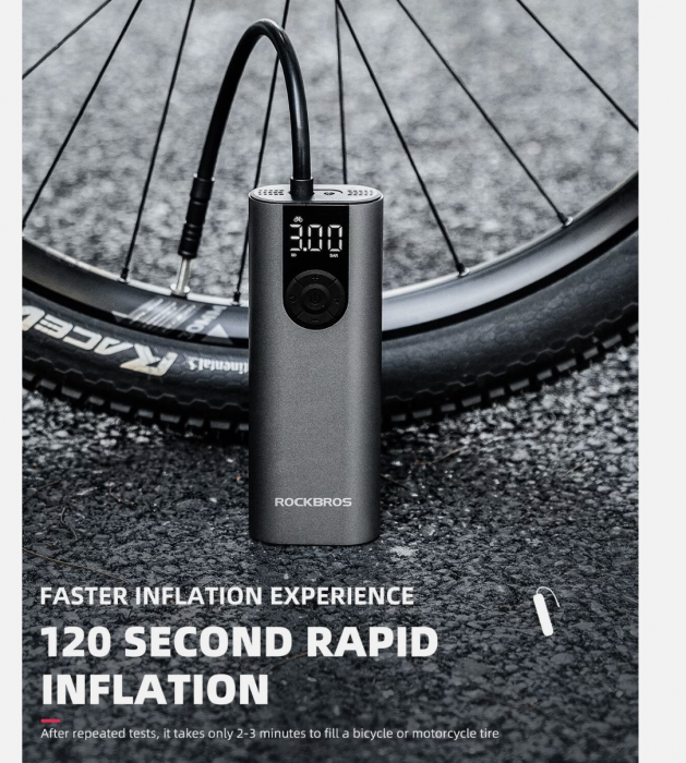 Pompă de aer electrică ROCKBROS Mini pompă de bicicletă 150PSI motocicletă Presta & Schrader, A8 [5]
