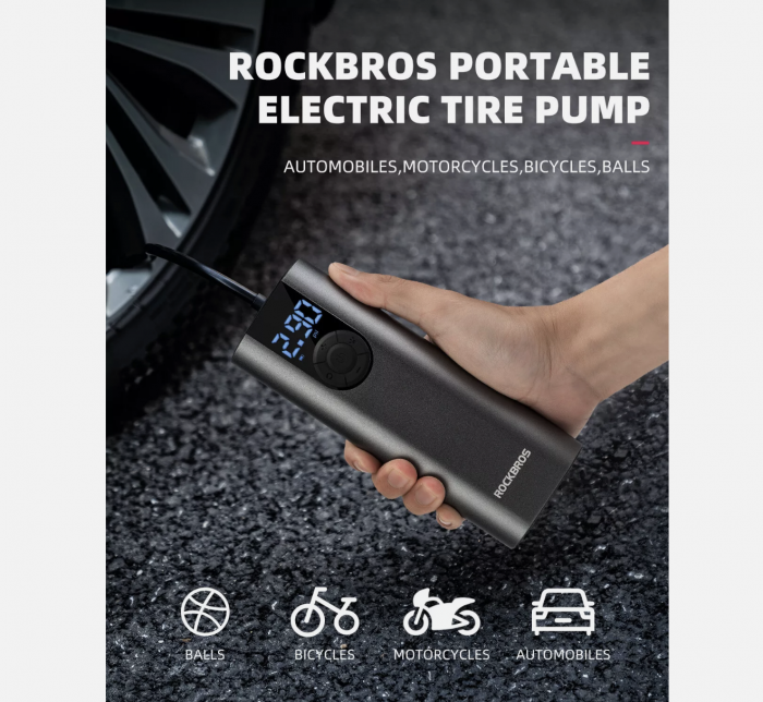 Pompă de aer electrică ROCKBROS Mini pompă de bicicletă 150PSI motocicletă Presta & Schrader, A8 [2]