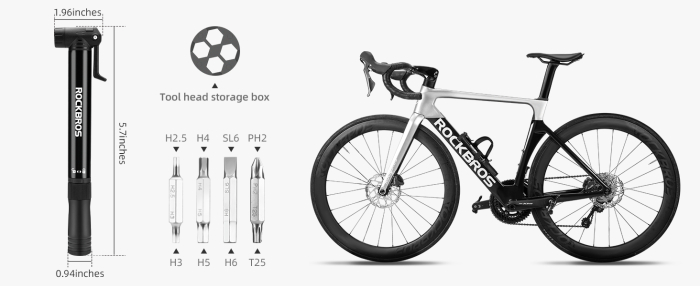 Pompă de bicicletă ROCKBROS cu scule multifuncționale cu clichet, portabilă [6]