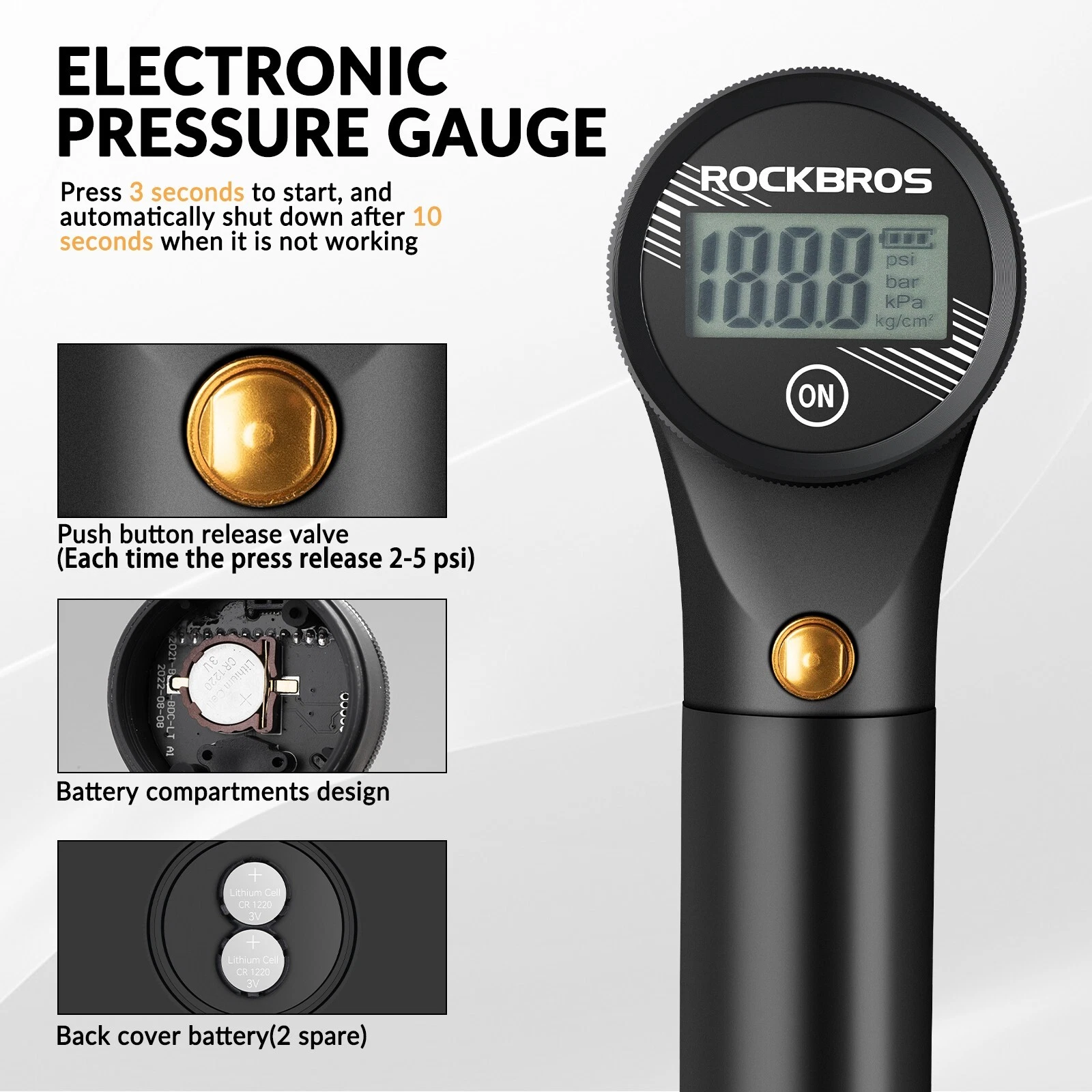 Pompă electronica RockBros , pentru bicicleta anvelope si suspensii, 320PSI, Presta și Schrader [5]