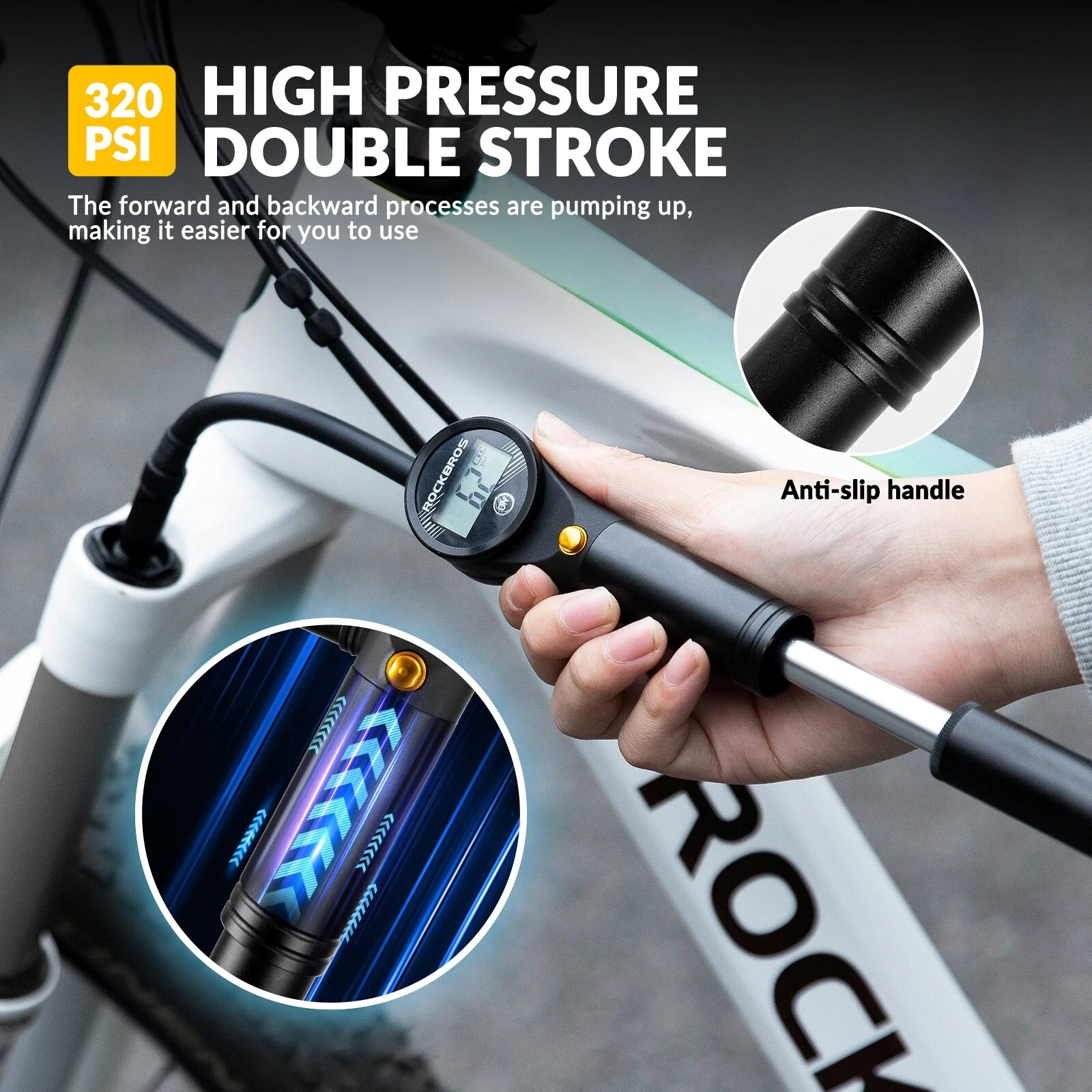 Pompă electronica RockBros , pentru bicicleta anvelope si suspensii, 320PSI, Presta și Schrader [2]