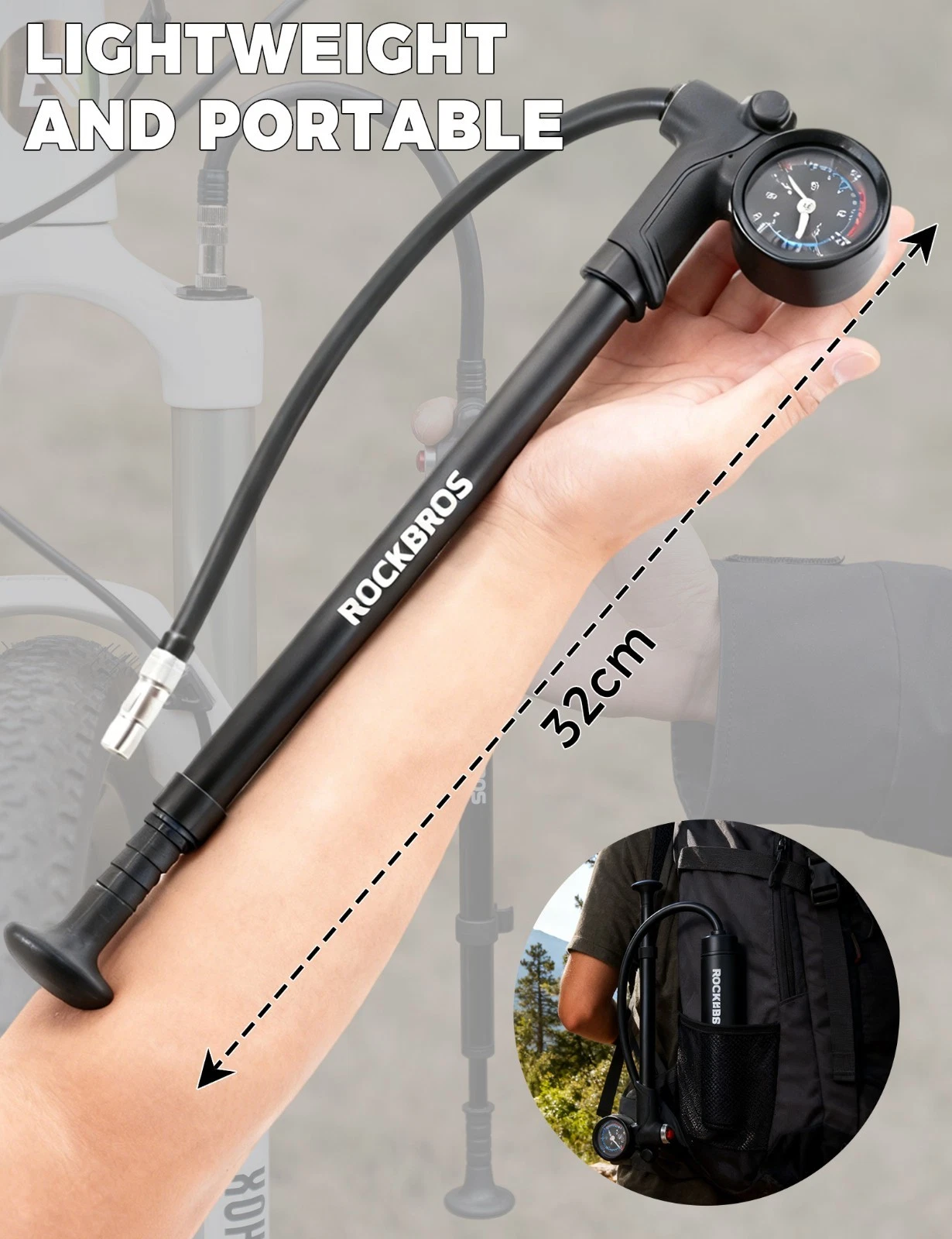 Pompe pentru furcă , suspensie, 300 PSI, aluminiu-RockBros pentru bicicletă [4]