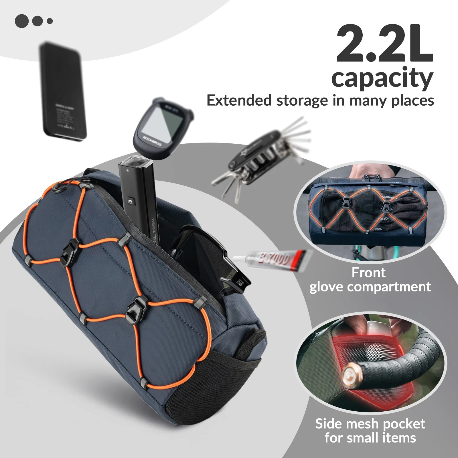 ROCKBROS Geantă ghidon bicicletă 2.2L cu suport pentru umăr crossbody MTB [4]