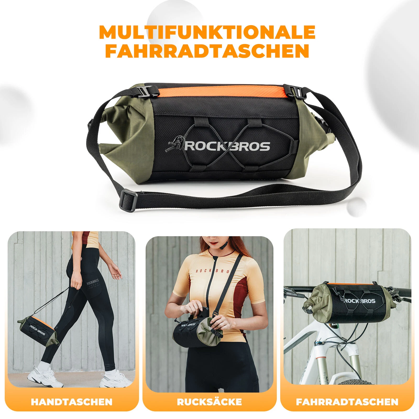 ROCKBROS Geantă ghidon bicicletă, PVC 2-2.4L, alb/verde, rezistentă la apă [5]