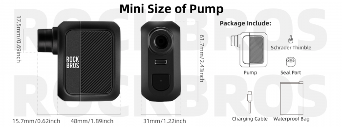 ROCKBROS Mini pompă de bicicletă pompă electrică de aer 100PSI [5]