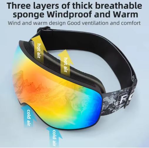 ROCKBROS Ochelari de schi, ochelari de zăpadă, ochelari pentru adulți, cu protecție anti-ceață, pentru snowboard, negru SP284 [4]