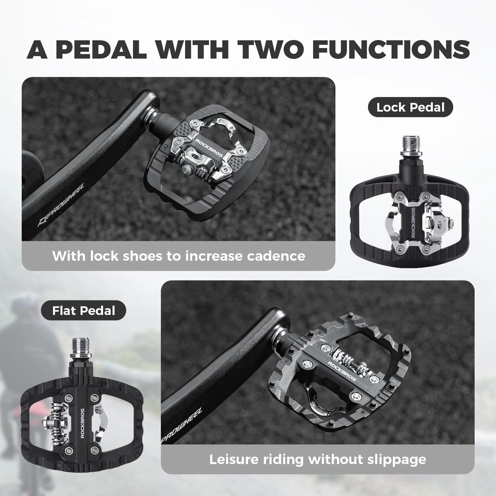 ROCKBROS pedale pentru bicicletă, 2 în 1 MTB [2]