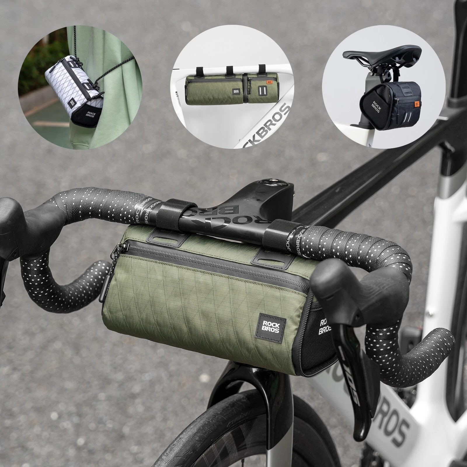 Genti/Borsete cadru - Geantă de bicicletă ROCKBROS 2 în 1, dublă, geantă de șa, geantă multifuncțională 2L, verde