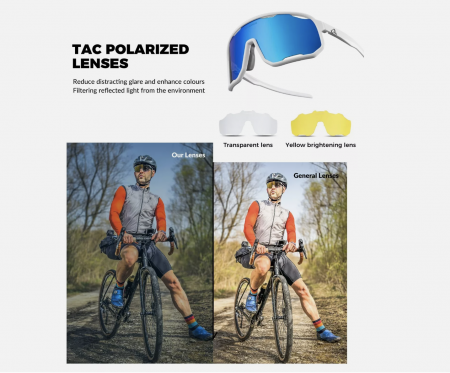 Ochelari de ciclism ROCKBROS, ochelari sport, ramă alba fotocromatică TR polarizată, unisex [2]