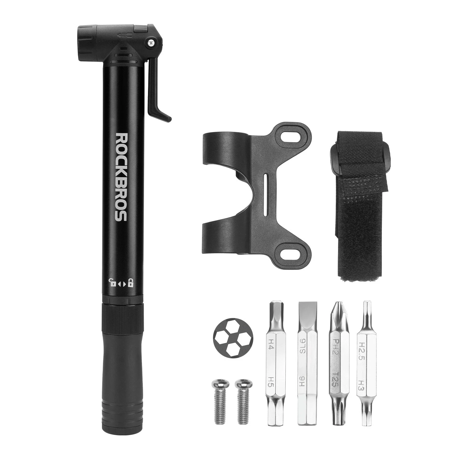 Accesorii - Pompă de bicicletă ROCKBROS cu scule multifuncționale cu clichet, portabilă
