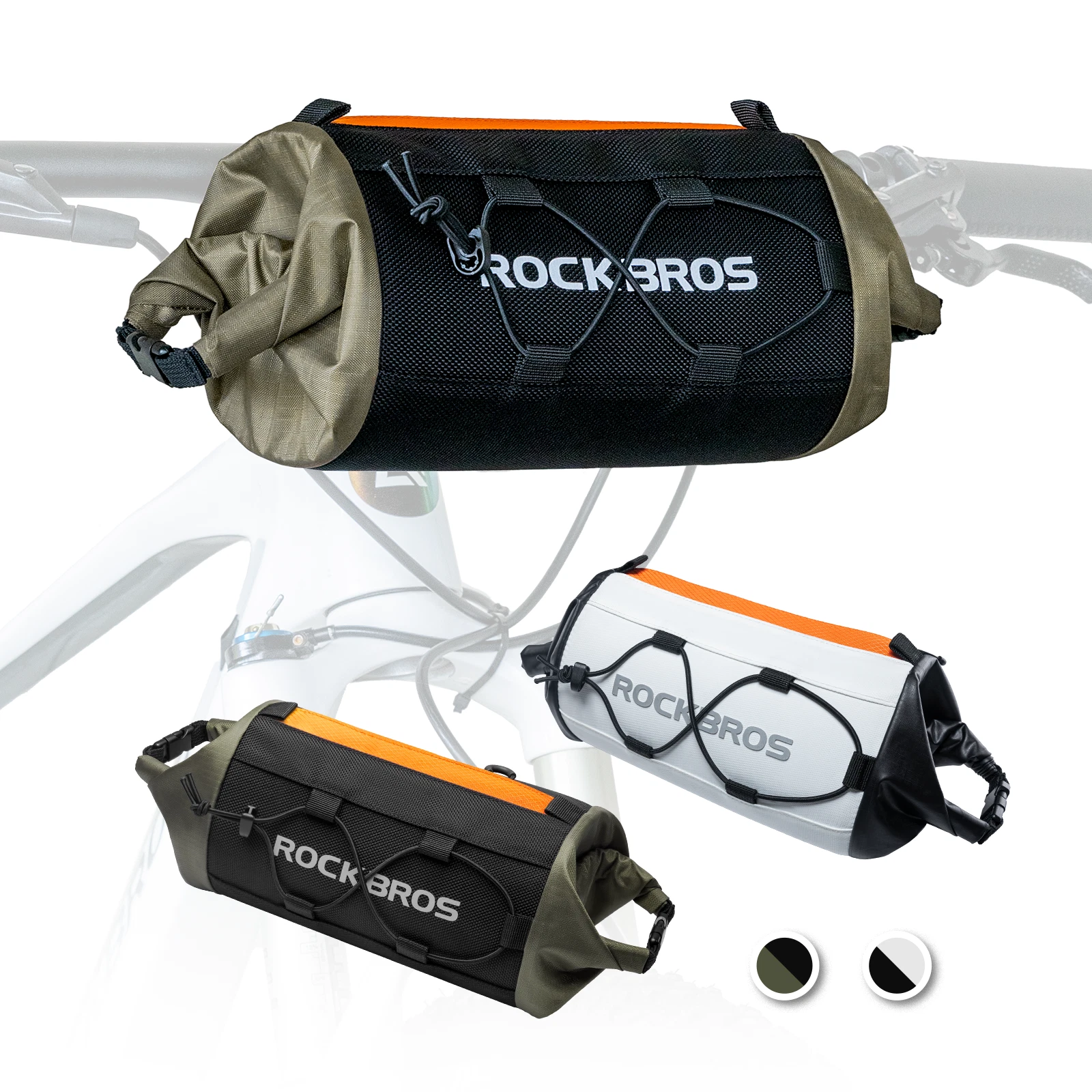 Accesorii - ROCKBROS Geantă ghidon bicicletă, PVC 2-2.4L, alb/verde, rezistentă la apă