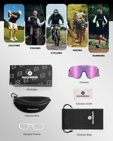 Ochelari de Ciclism cu Ramă TR90, Ochelari de Soare Sport pentru Sporturi în Aer Liber – Bicicletă [4]