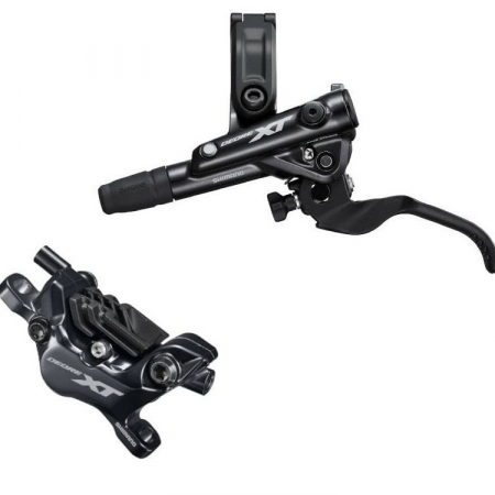 Frâne Disc - Față - Frana Disc Fata Shimano Deore XT, 4 pistoane, Maneta BL-M8100(Stanga), Etrier BR-M8120, Conducta 80cm, Asamblata