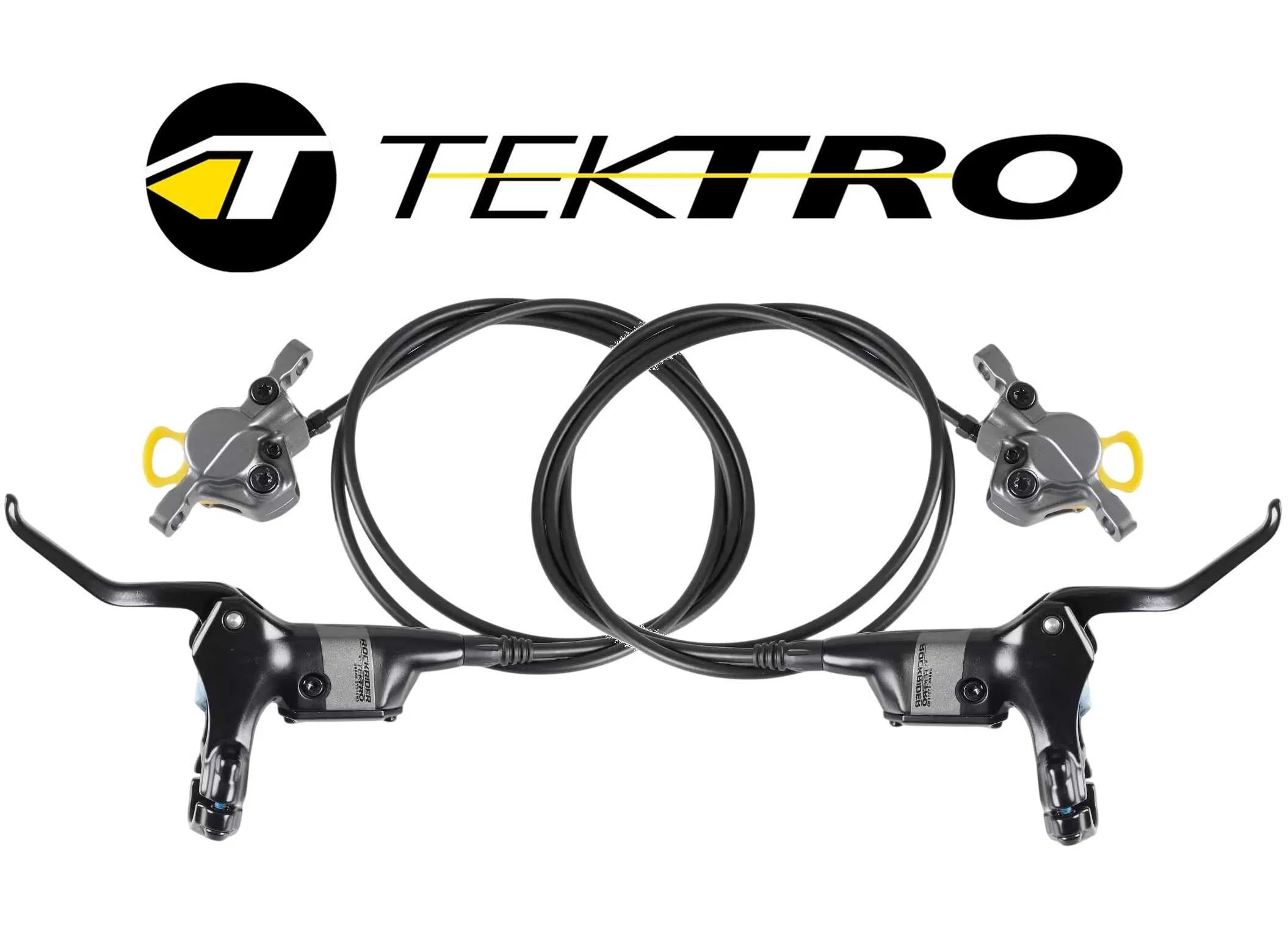 Frâne - Set Frane Disc TEKTRO TKD32, Negru/Gri, Conducta 75/150cm, Maneta 2 degete, Logo Rockrider