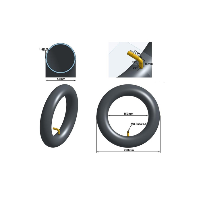 Camera trotineta electrica 10x2,125 (50-156) Valva curbata 90 grade [3]