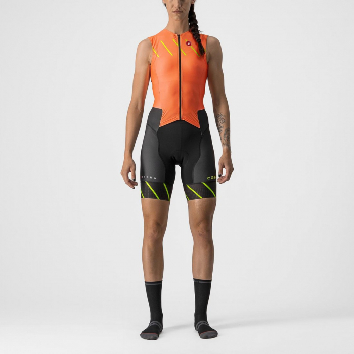 Costum de triatlon fara maneci Castelli Free W Sanremo SL de dama Portocaliu/Negru XS [1]