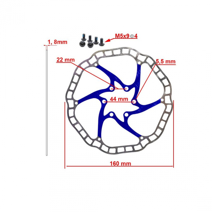Disc frana eWheel EWD001 160mm, 6 gauri, albastru [2]