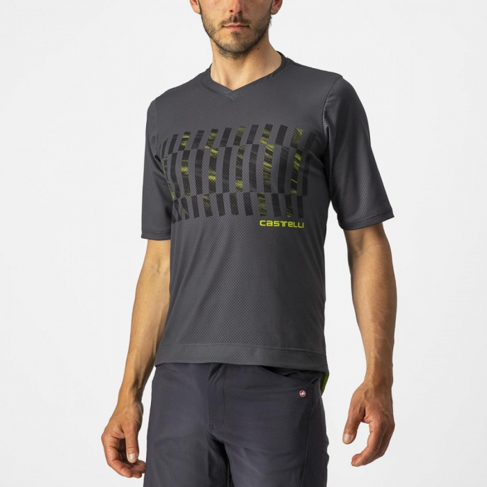 Jersey cu maneca scurta Castelli Trail Tech Tee Antracit/Galben Fluo M [1]