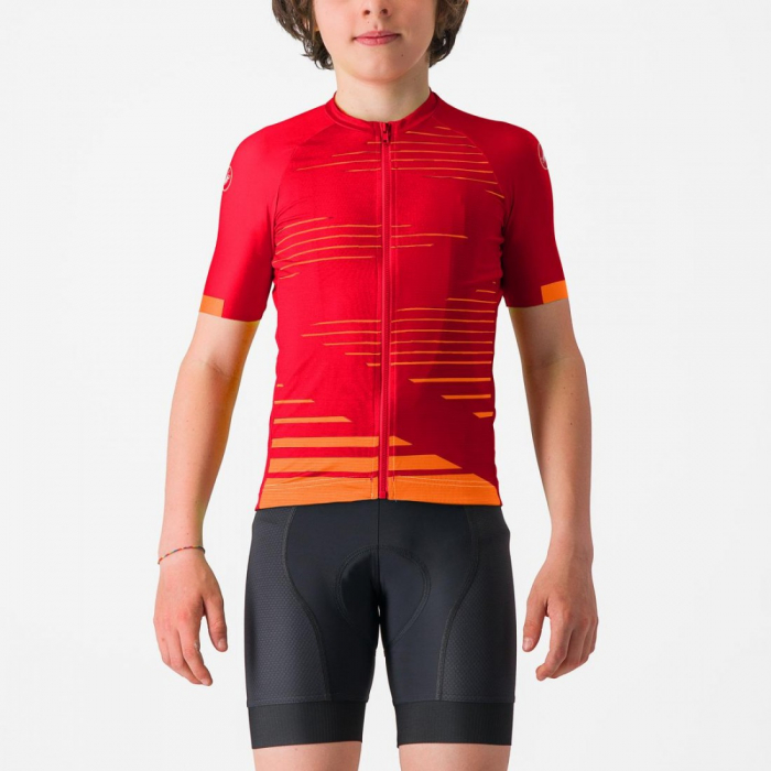 Tricou cu maneca scurta Castelli Aero Kid, pentru copii, rosu aprins/portocaliu, 8A [1]
