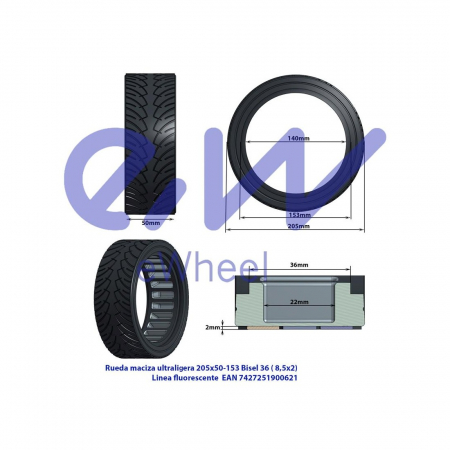 Anvelopa solida ultra-usoara 8.5x2 Negru/Rosu [1]