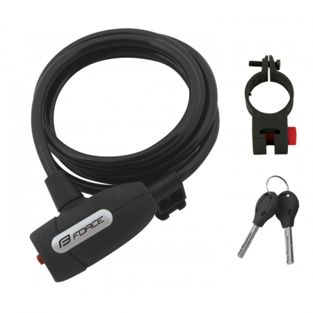 Antifurturi - Lacat Force F Lux spirala 180cm/8mm cu suport negru