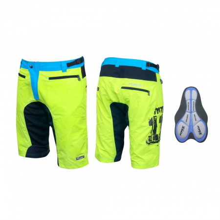 Pantaloni - Pantaloni scurti Force MTB-11 bazon detasabil Galben Fluo/Bleu/Negru XS