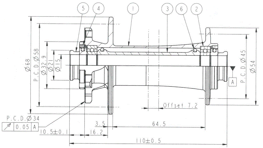 Butuc Fata NOVATEC D041SB-B15 110 x 15 mm  28H [2]
