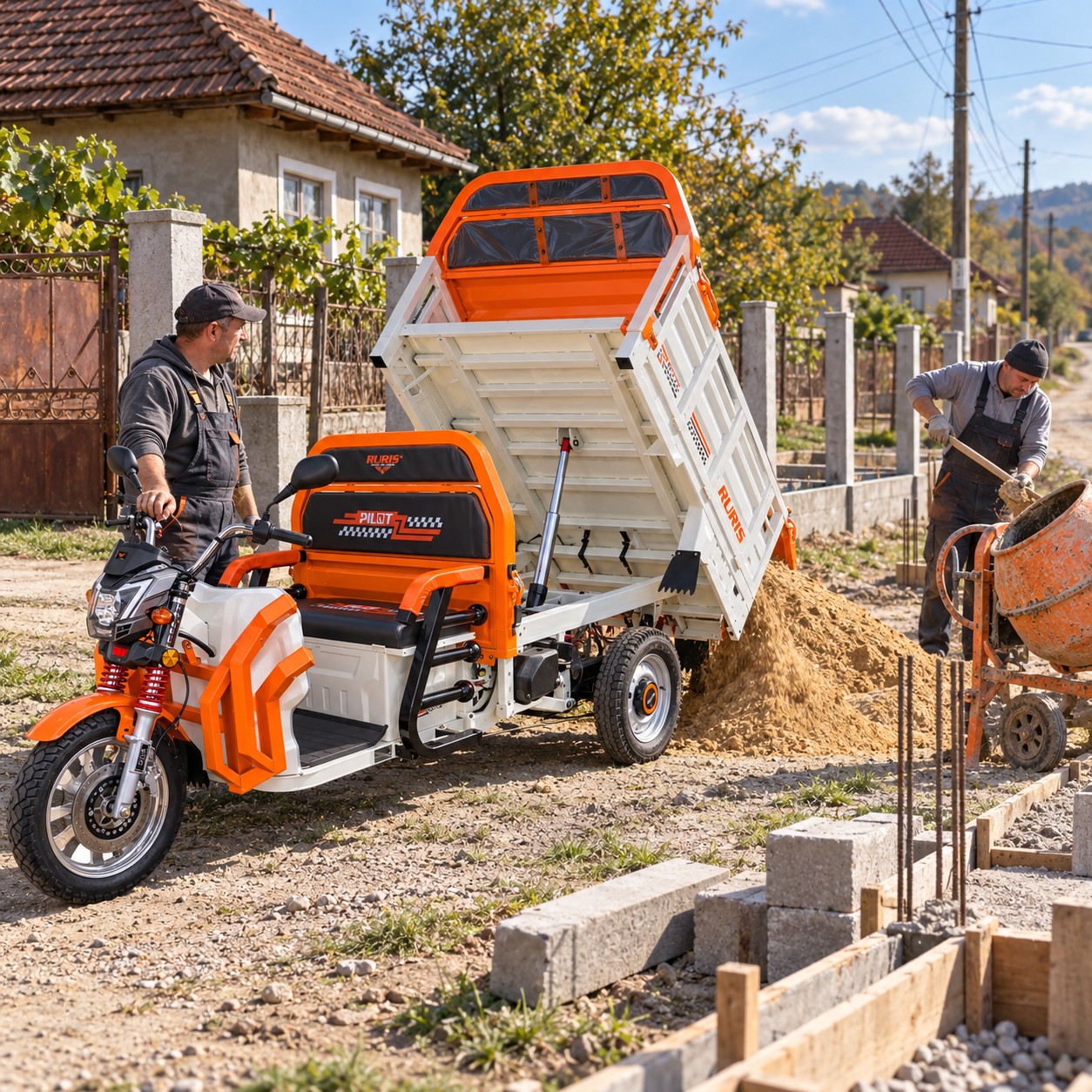 RURIS PILOT 3130H cu benă basculabilă hidraulic la buton descărcând nisip
