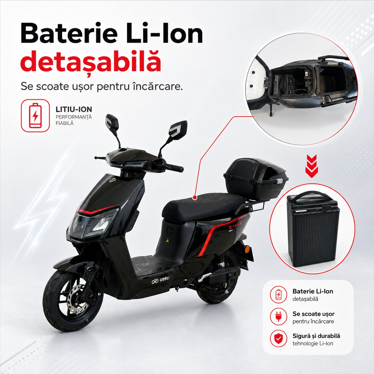 Geeli Breeze cu baterie litiu-ion detașabilă