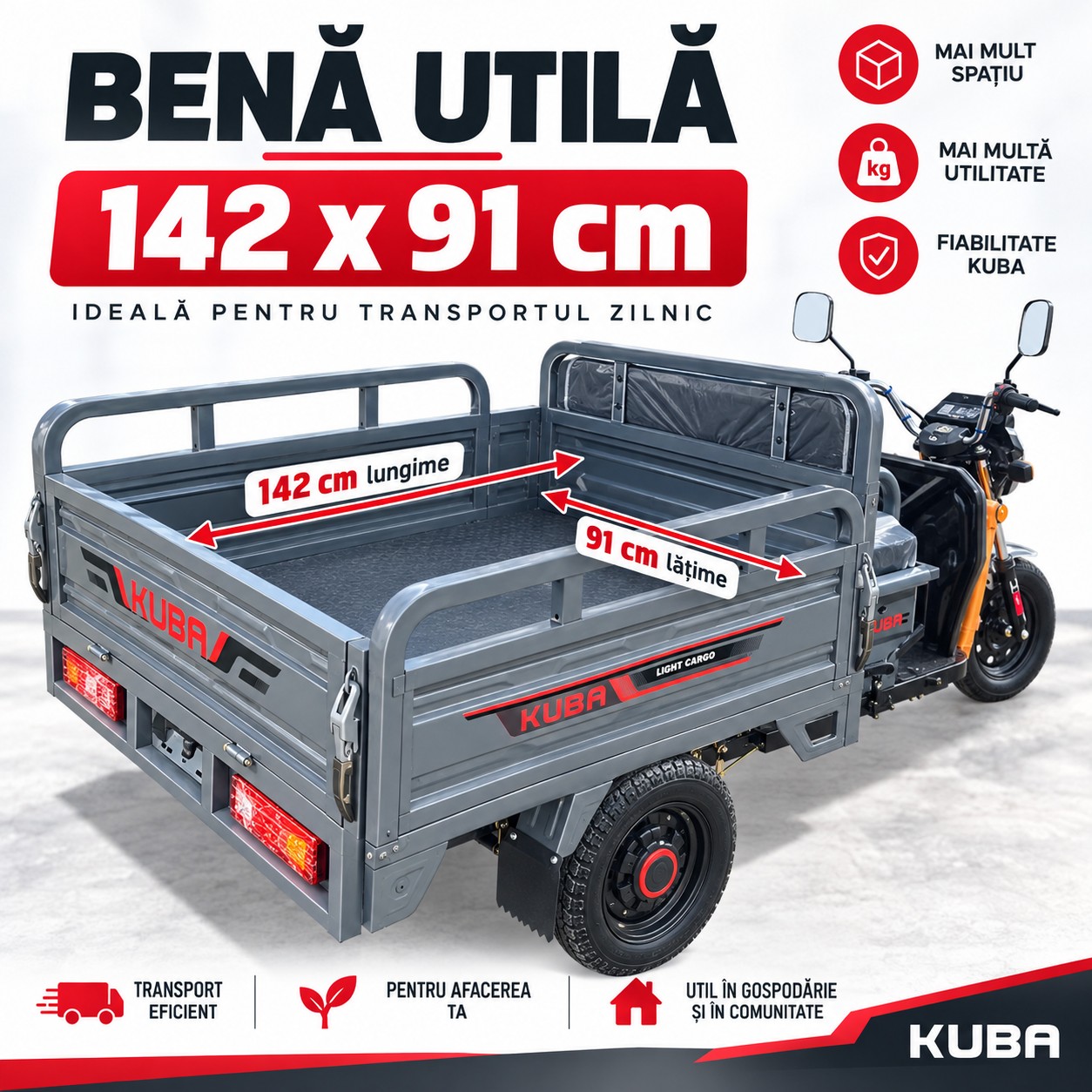 Tricicletă electrică Light Cargo - Platformă de marfă