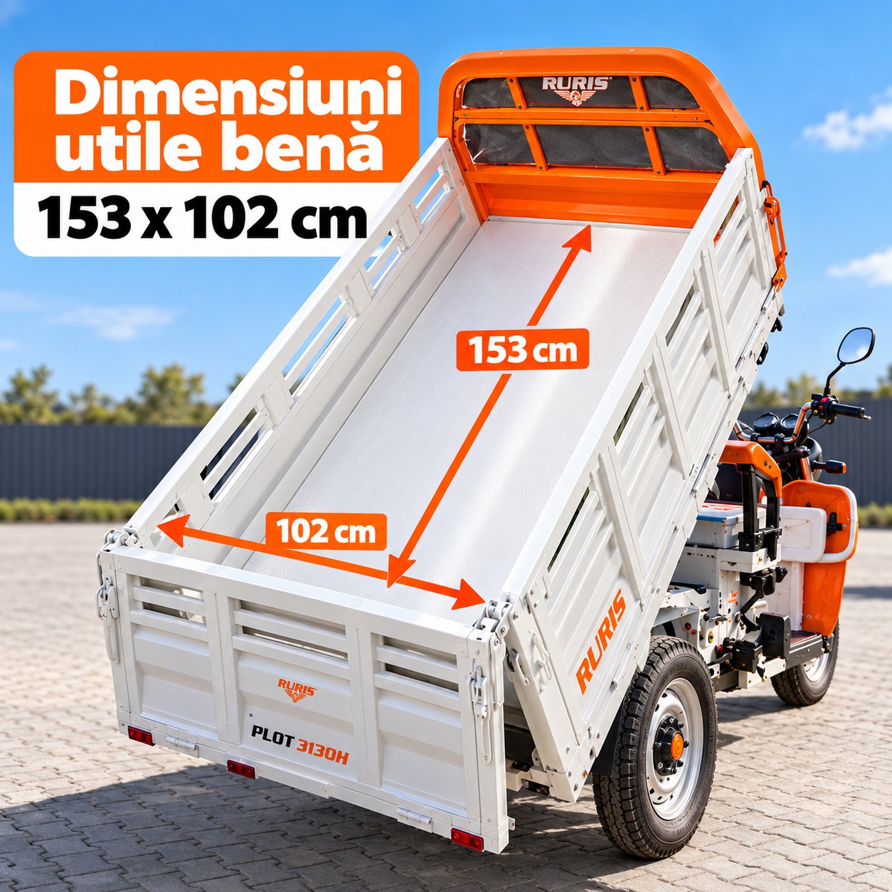 Dimensiuni utile benă RURIS PILOT 3130H 153 x 102 cm