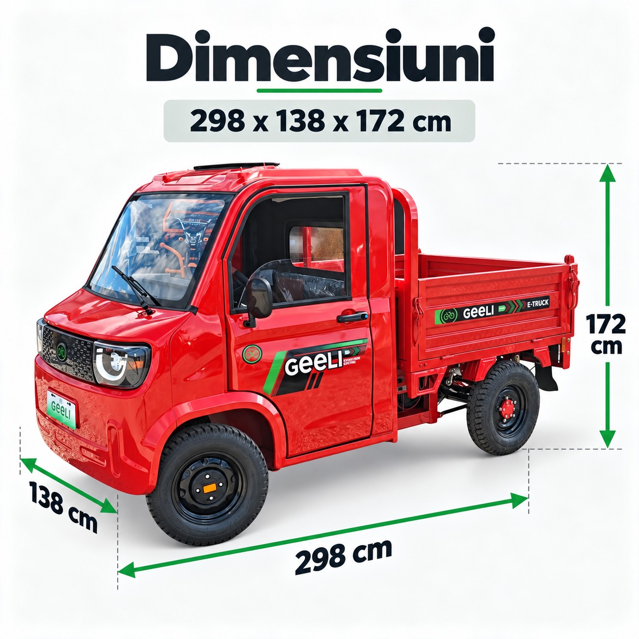 Dimensiuni camionetă electrică Geeli E-Truck 298 x 138 x 172 cm