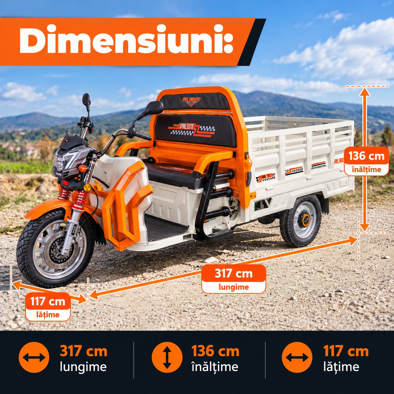 Dimensiuni de gabarit RURIS PILOT 3130H 317 x 117 x 136 cm
