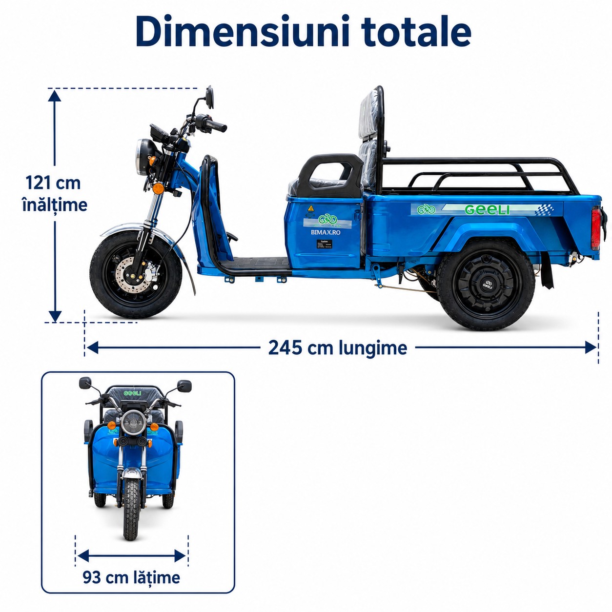 Dimensiuni totale Geeli E-Pickup 245 x 93 x 121 cm