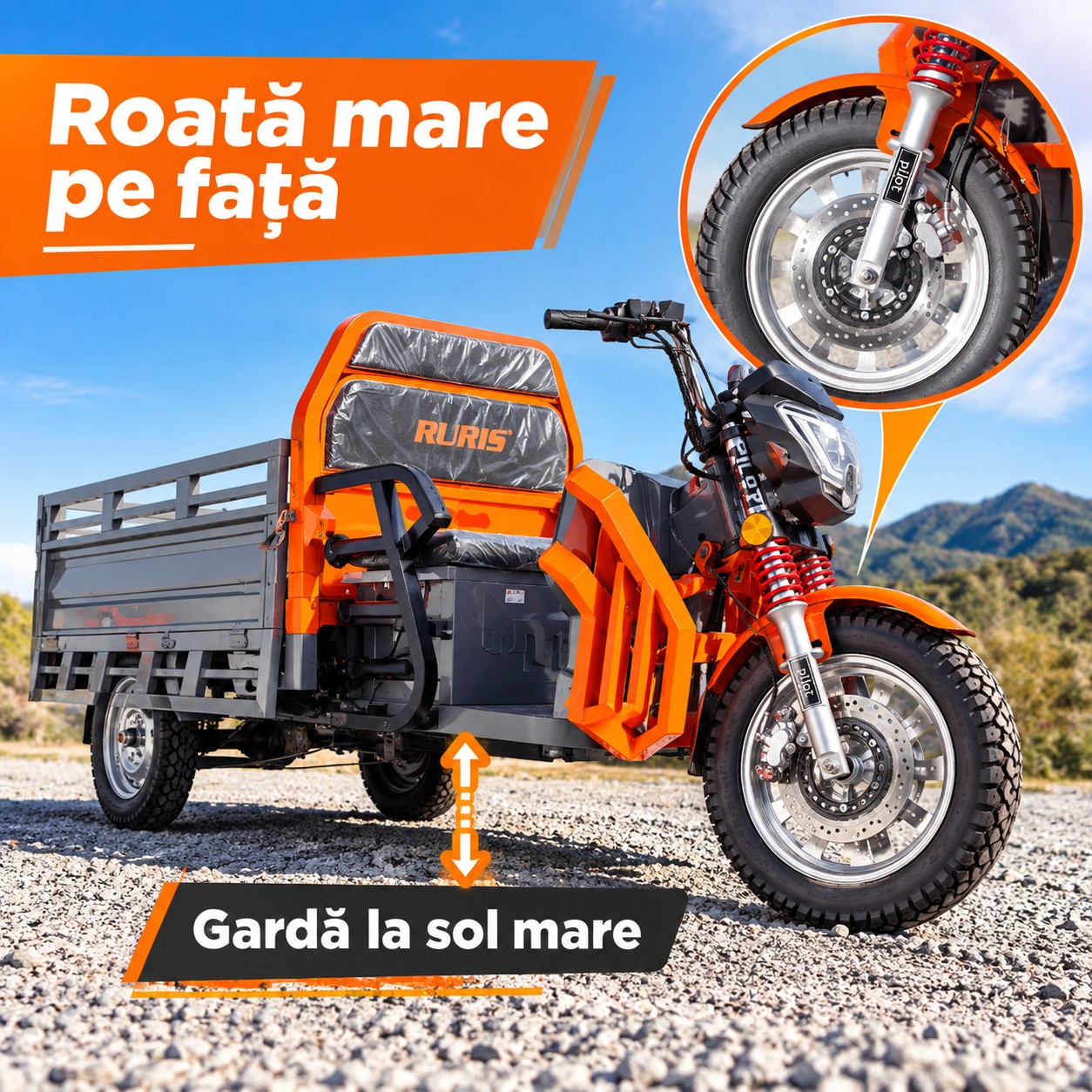 RURIS PILOT 3130H cu roată față de 16 inch pentru gardă la sol mărită