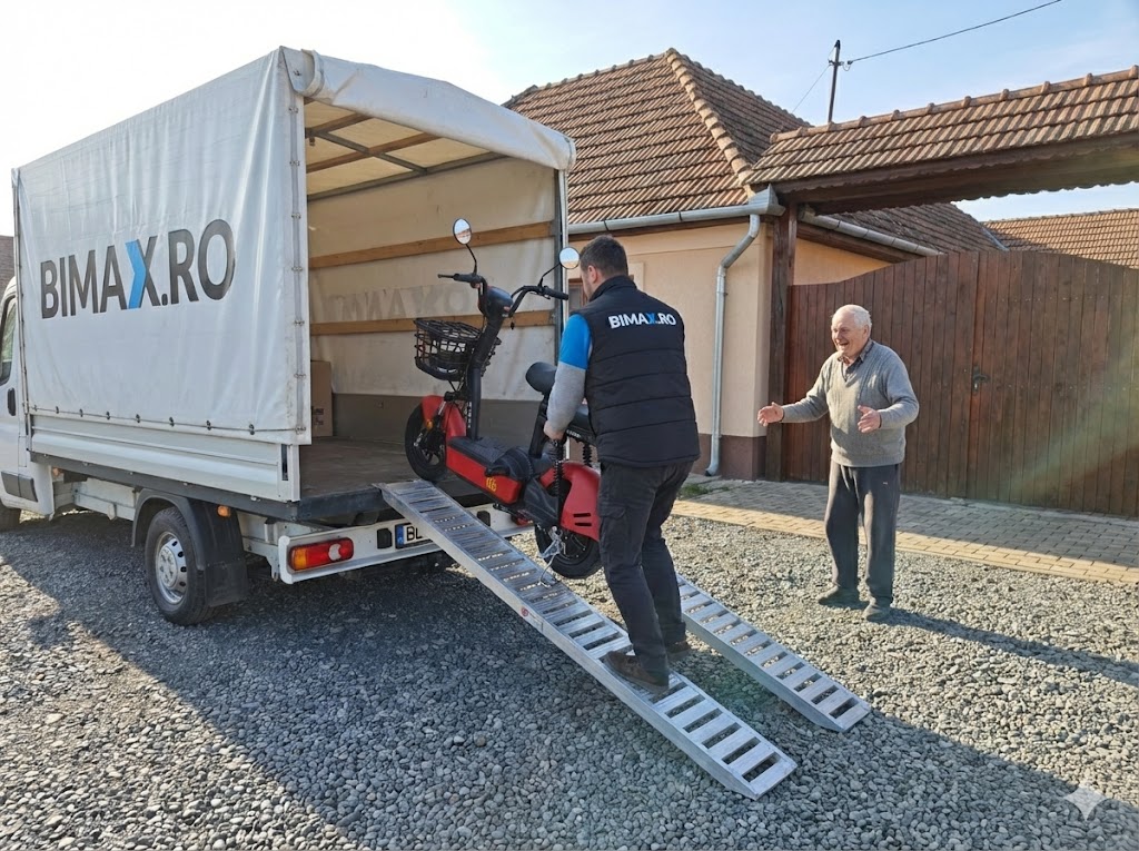 Livrare scuter electric ZT-02 până în fața porții cu șofer Bimax