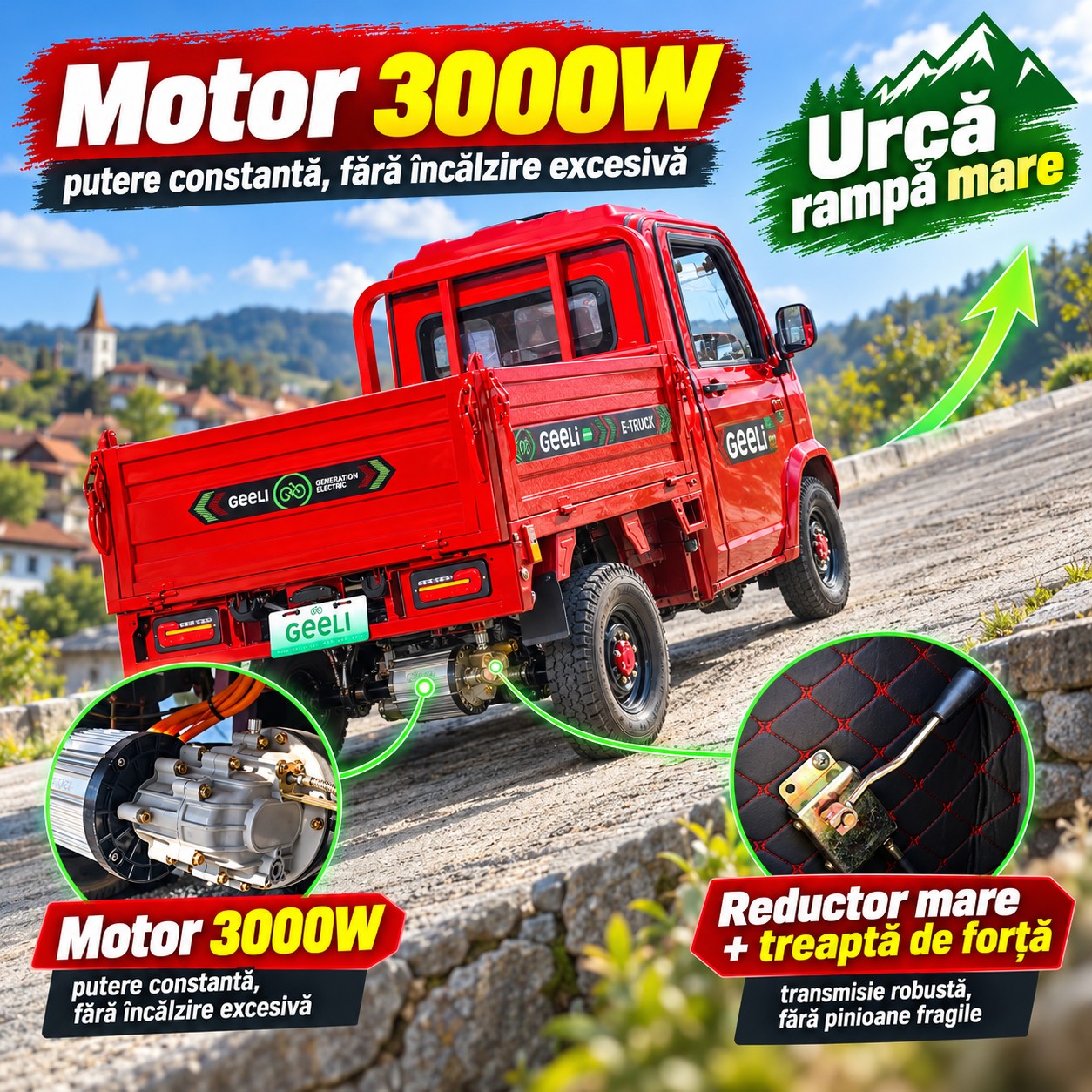 Geeli E-Truck cu motor electric de 3000W și reductor cu treaptă de forță