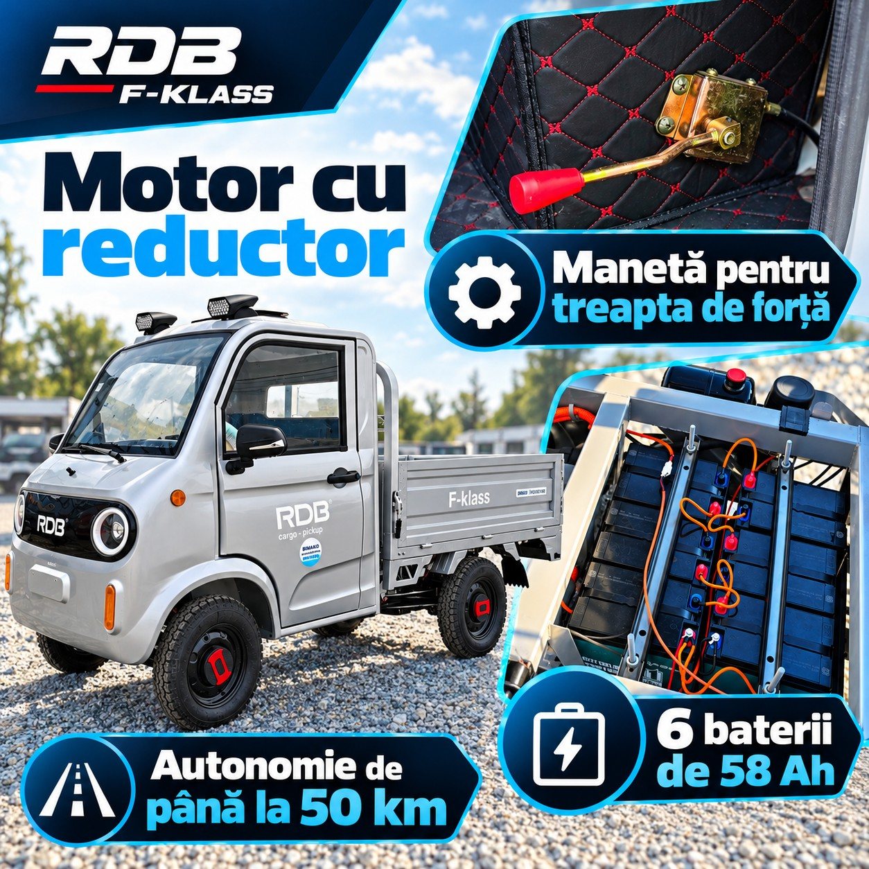 RDB F-Klass motor cu reductor, manetă treaptă de forță și 6 baterii de 58Ah