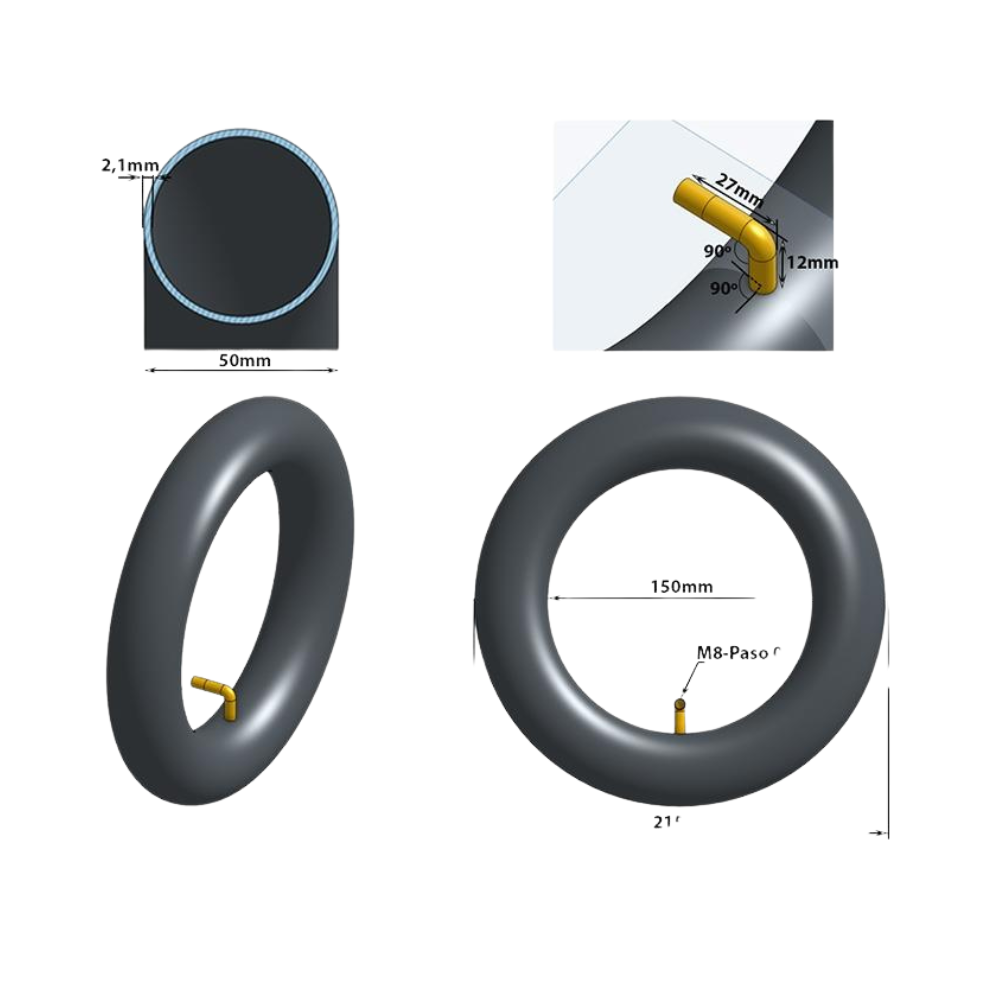 Camera trotineta electrica 8.5" x 2, valva indoita 90 grade, întărită [5]