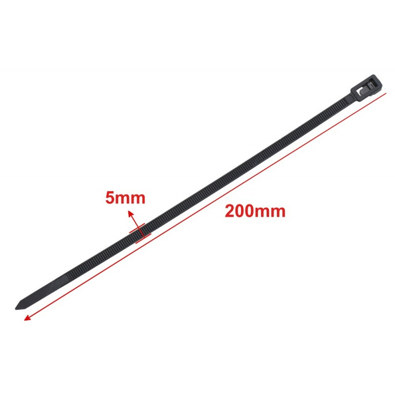Colier de Plastic 5x200mm Negru, Reutilizabile, 100 buc per set. [4]