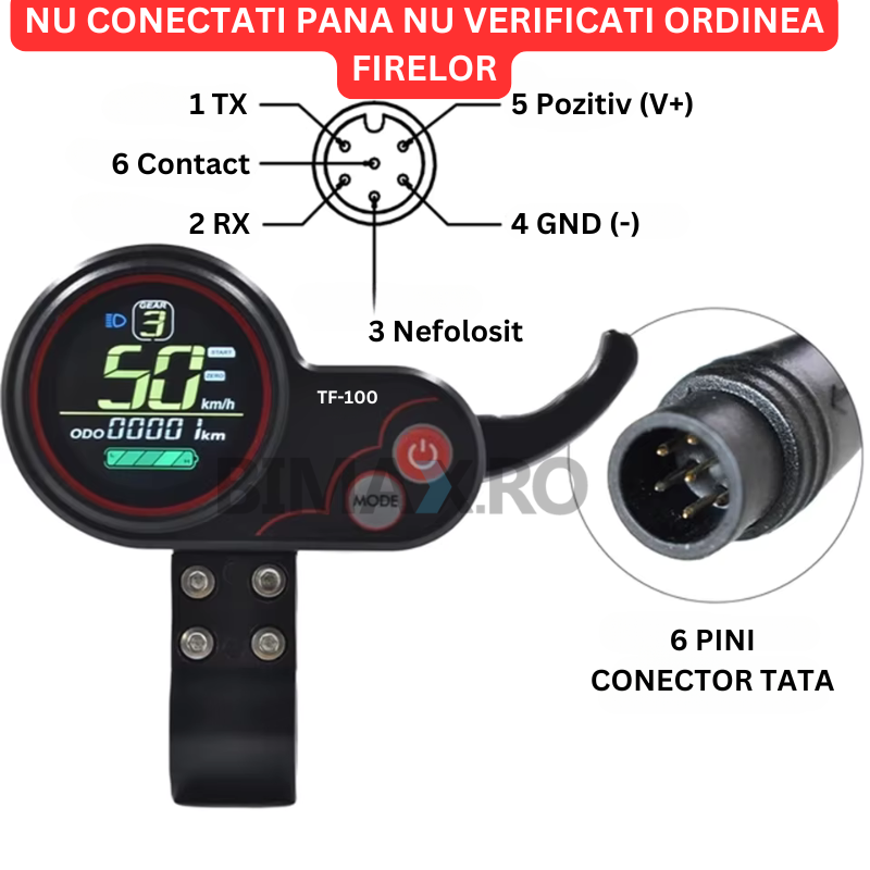 Display trotinete TF-100 cu 6 pini, 24V, 36V, 48V [2]