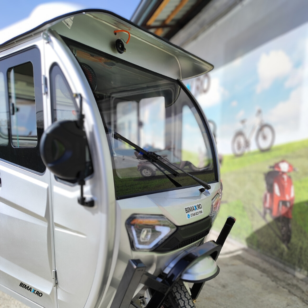 Triciclu electric cu Cabina inchisa, fara permis (25km/h), JP3000, cu ghidon, bena basculabila, autonomie max 42km,  masa maxima 621kg, Carte RAR (CIV) inclus [10]